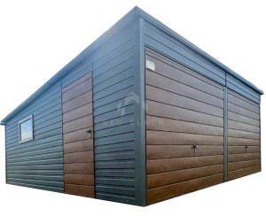 Garaż Blaszany 6x6m - 2x Brama Uchylna - Drzwi - Okno - Antracyt - Dach spad w tył NB285