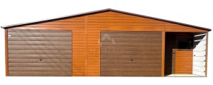 Garaż Blaszany 10x6m + Wnęka 2x1m- 2x Brama Uchylna - Drzwi - Okno - Złoty dąb - Ciemny Orzech - Drewnopodobny - Rynny - Dach Dwuspadowy NB286