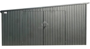 Garaż blaszany - Schowek 6x3m - Brama dwuskrzydłowa - antracyt - rynny - dach spad w bok NB373 