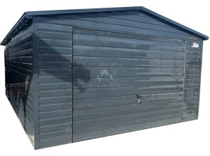 Garaż blaszany 4,5x6m - Brama uchylna - antyracyt - rynny - dach dwuspadowy NB375