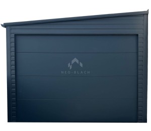 Garaż Blaszany 4x6m - Brama Segmentowa - Antracyt - Dach spad w bok  NB376