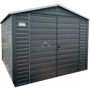 Schowek - Domek ogrodowy 3x3m - Brama dwuskrzydłowa - antracyt - dach dwuspadowy NB388