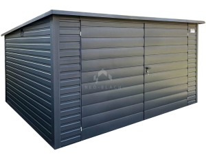 Schowek - Domek ogrodowy 4x3m - Brama dwuskrzydłowa - antracyt - dach spad w tył NB389