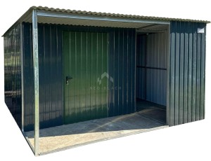 Schowek - Wiata - Domek ogrodowy 2,5x4m + wiata 1,5m - drzwi - antracyt - spad w tył NB391