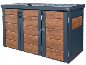 Zabudowa koszy na śmieci wiata śmietnikowa obudowa kubłów 177x65x110 cm 3x120L antracyt + jasny orzech NB423