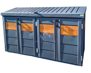 Zabudowa koszy na śmieci wiata śmietnikowa obudowa kubłów 235x65x110 cm 4x120L antracyt + jasny orzech NB428