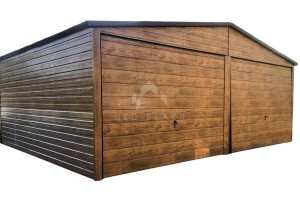 Garaż Blaszany 6x6m - 2x Brama Uchylna - drewnopodobny - jasny orzech - Dach  spad w tył NB98
