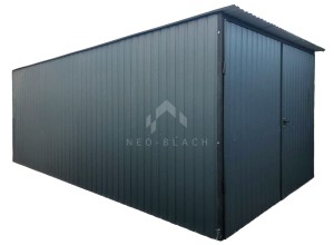 Blaszak Garaż Blaszany 3x5m Brama dwuskrzydłowa - Antracyt - Dach spad w tył NB99