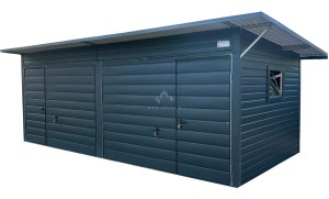 Garaż blaszany - Schowek - 6x3m 2x brama uchylna - 2x okno - 2x drzwi - antracyt - dach spad w tył NB443