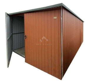 Garaż blaszany 3x6m - Brama dwuskrzydłowa - jasny brąz ( ceglasty ) - dach spad w tył NB445