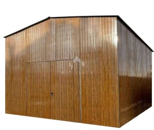 Hala blaszana - Garaż blaszany 6x6m - Brama dwuskrzydłowa - 2x okno - drewnopodobny - dach dwuspadowy NB457