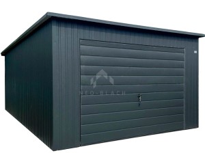 Garaż blaszany 4x5m - brama uchylna - okno - antracyt - dach spad w tył - rynna  NB461