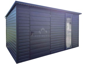 Schowek - Domek 3,5x2m - drzwi - okno - antracyt - rynna - dach spad w tył NB471