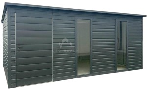 Schowek - Domek 5x2m - drzwi - 2x okno - antracyt - spad w tył NB472