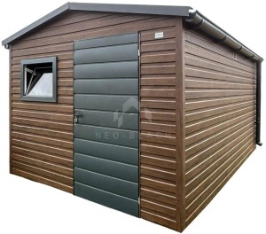 Schowek - domek ogrodowy 2,7x3,5m - drzwi - okno - ciemny orzech - drewnopodobny - dach dwuspadowy - rynny NB474