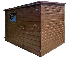 Schowek - domek ogrodowy 3x2m - drzwi - okno - ciemny orzech - dach spad w przód - rynna  NB478