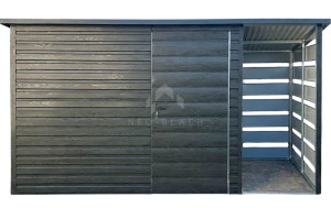 Schowek - domek ogrodowy 3x2m - wiata 1m - drzwi - sosna norweska - drewnopodobny - dach spad w tył  NB481