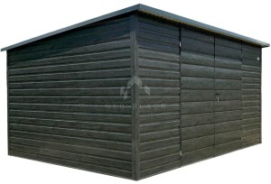 Schowek - domek ogrodowy 4x3m - brama dwuskrzydłowa - okno - sosna norweska - drewnopodobny - dach spad w tył - rynna  NB483
