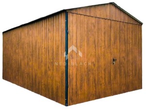 Blaszak - Garaż blaszany 4x6m Brama Dwuskrzydłowa - Złoty Dąb - Drewnopodobny - Dach Dwuspadowy NB109