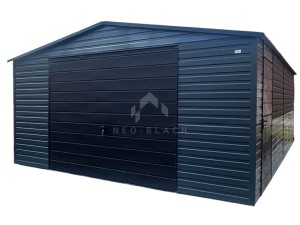 Garaż Blaszany 5x8m Brama Uchylna - Drzwi - Antracyt - Czarny - Dach Dwuspadowy NB113