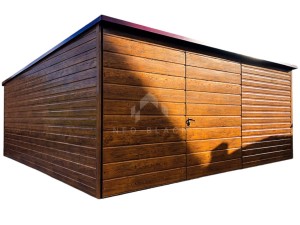 Garaż Blaszany 4,5x5m Brama Dwuskrzydłowa - Złoty Dąb - Drewnopodobny - Dach Spad w tył NB116