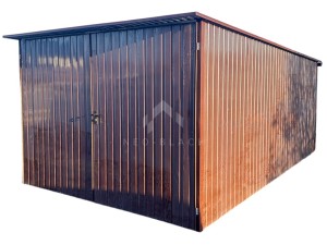 Blaszak - Garaż Blaszany 3x7m Brama Dwuskrzydłowa - Ciemny Brąz - Dach Spad w tył NB121