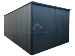 Blaszak - Garaż Blaszany 3x6m Drzwi Dwuskrzydłowe - Antracyt - Dach Spad w tył NB150