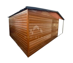 Schowek - Domek Ogrodowy 4x5m + Wiata 3m - Drzwi - Okno - Ciemny Orzech - Drewnopodobny - Dach Dwuspadowy NB158