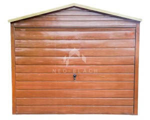 Garaż Blaszany - Schowek - 3x4m - Brama Uchylna - Drzwi - Złoty Dąb - Drewnopodobny - Dach Dwuspadowy NB202