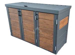 Zabudowa koszy na śmieci wiata śmietnikowa obudowa kubłów 177x65x110 cm 3x120L antracyt + ciemny orzech NB219