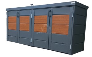 Zabudowa koszy na śmieci wiata śmietnikowa obudowa kubłów 235x65x110 cm 4x120L antracyt + jasny orzech NB220