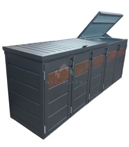 Zabudowa koszy na śmieci wiata śmietnikowa obudowa kubłów 345x80x120 cm 5x240L antracyt + ciemny orzech NB228